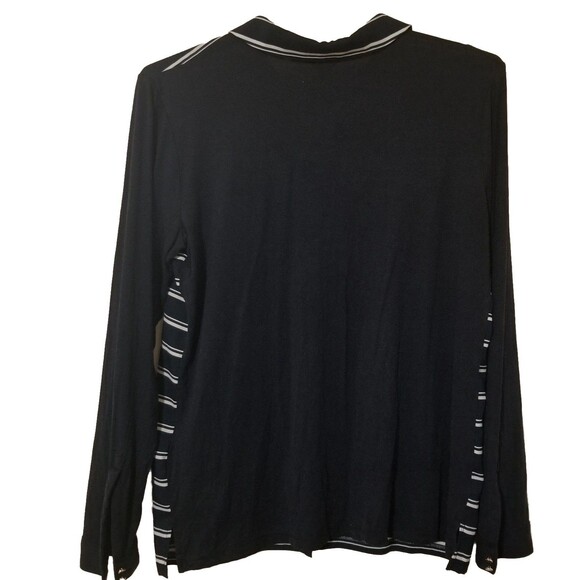 Ann Taylor Button Down Shirt Navy White Striped Long Sleeve Womens Medium - Picture 2 of 4